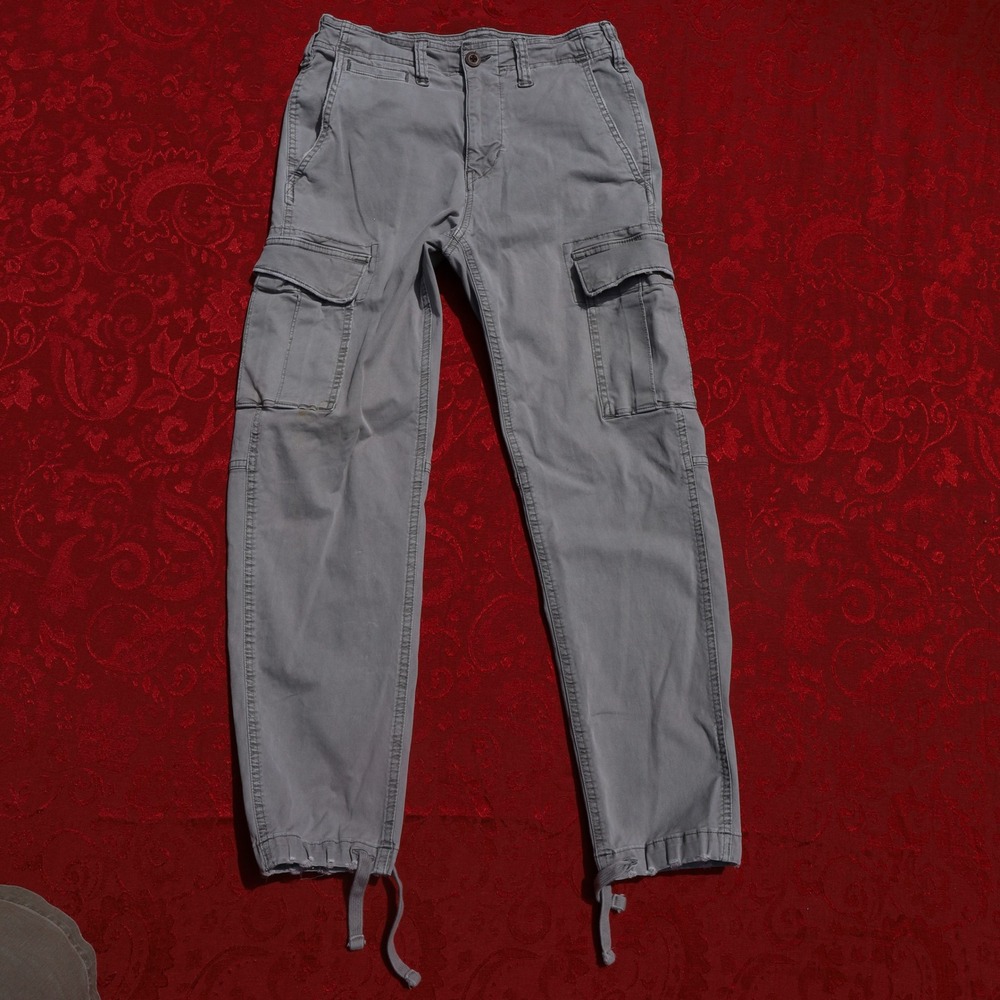 American Eagle Slim Lived-In Cargo Pants Mens 28x30 Gray Good Utility Drawstring